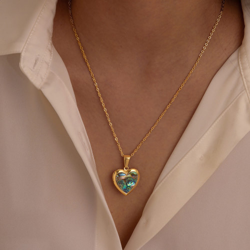 Wholesale Stainless Steel Abalone Shell Heart Photo Locket Necklace