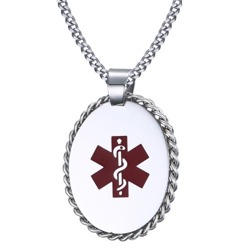 Wholesale Stainless Steel Custom Oval Emergency Medical Necklace