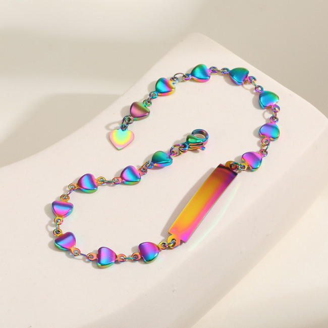 Wholesale Stainless Steel Rainbow Heart Blank Bar Bracelet