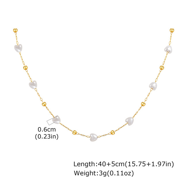 Wholesale Stainless Steel Heart Pearl Bead Chain Jewelry Set