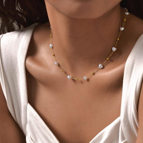 Wholesale Stainless Steel Heart Pearl Bead Chain Jewelry Set