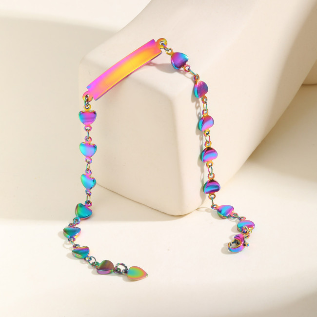 Wholesale Stainless Steel Rainbow Heart Blank Bar Bracelet