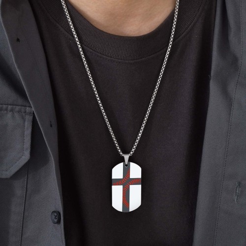 Wholesale Stainless Steel Men's Baseball Cross Dog Tag Necklace