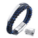 Wholesale Stainless Steel Blue Bead Layered Leather Bracelet