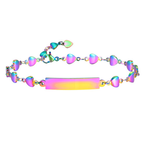 Wholesale Stainless Steel Rainbow Heart Blank Bar Bracelet