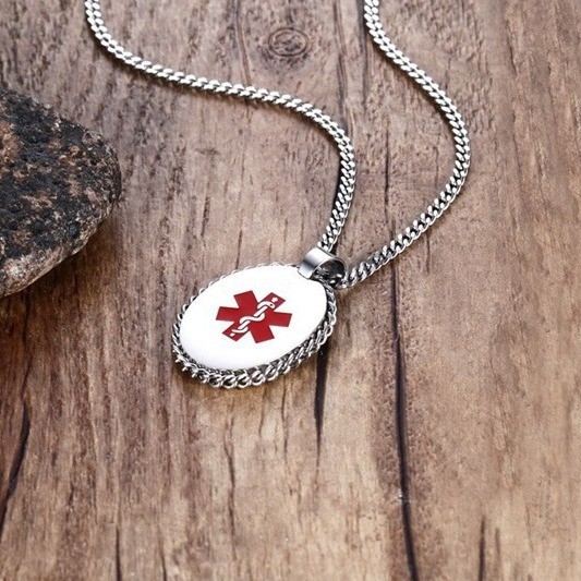 Wholesale Stainless Steel Custom Oval Emergency Medical Necklace