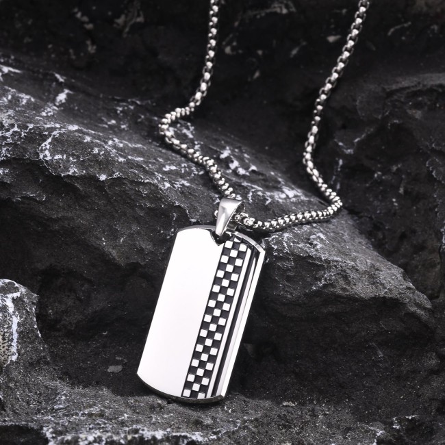 Wholesale Stainless Steel Men's Checkered Dog Tag Pendant