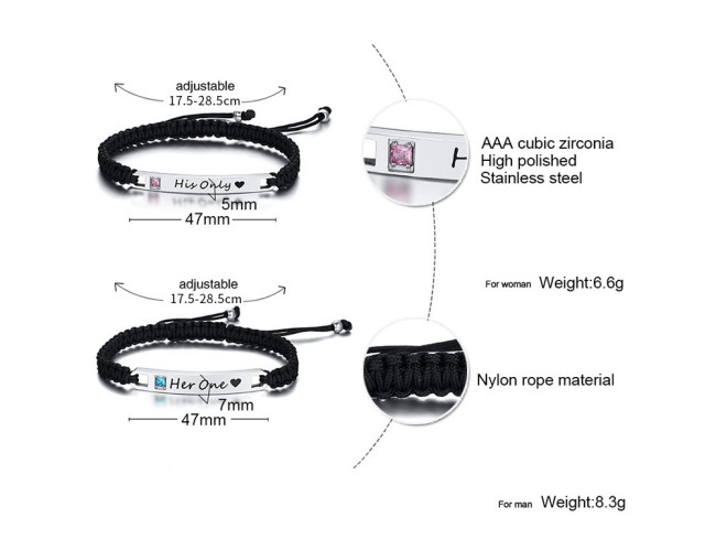 Wholesale Stainless Steel Braided Rope Matching Couples Bracelet