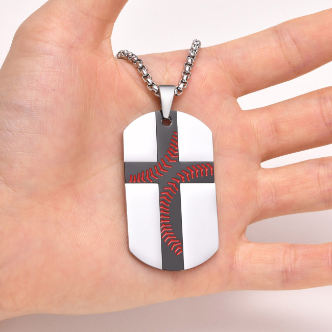 Wholesale Stainless Steel Men's Baseball Cross Dog Tag Necklace