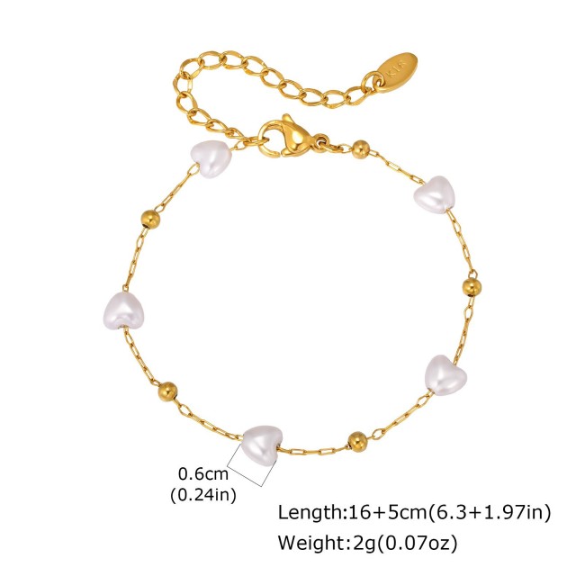 Wholesale Stainless Steel Heart Pearl Bead Chain Jewelry Set