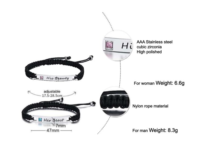 Wholesale Stainless Steel Braided Rope Matching Couples Bracelet