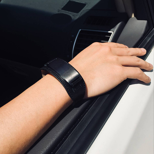 Wholesale Stainless Steel Punk Blank ID Leather Bracelet