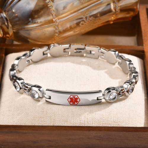 Wholesale Stainless Steel Cubic Zirconia Medical Alert Bracelet