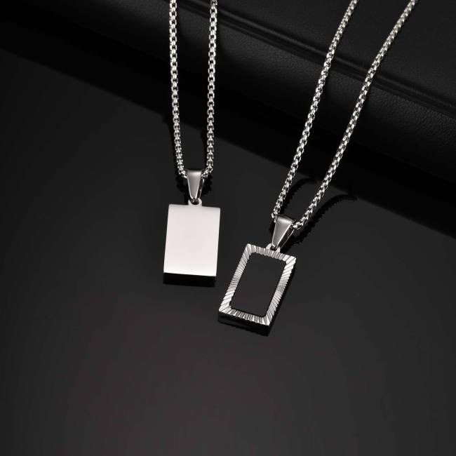 Wholesale Stainless Steel Textured Rectangular Black Pendant Necklace