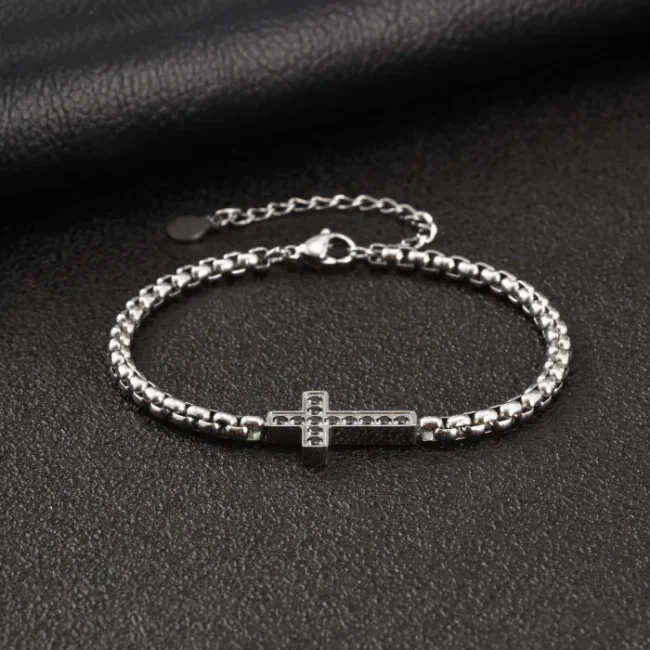 Wholesale Stainless Steel Cross Box Chain Bracelet