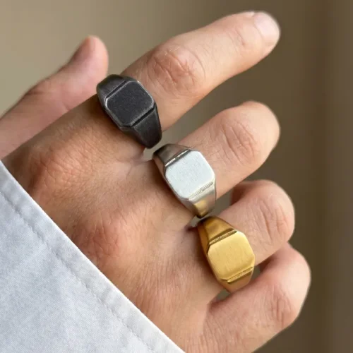 Wholesale Stainless Steel Minimalist Square Signet Band Ring
