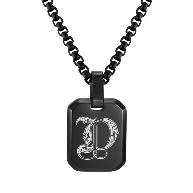 Wholesale Stainless Steel Gothic Initial Letter Dog Tag Pendant Necklace