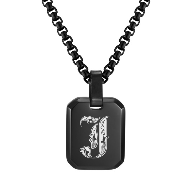 Wholesale Stainless Steel Gothic Initial Letter Dog Tag Pendant Necklace