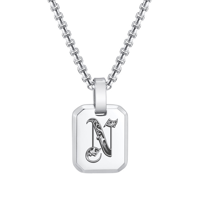 Wholesale Stainless Steel Gothic Initial Letter Dog Tag Pendant Necklace