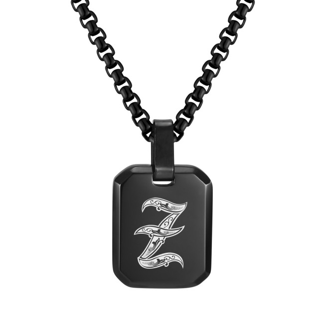 Wholesale Stainless Steel Gothic Initial Letter Dog Tag Pendant Necklace