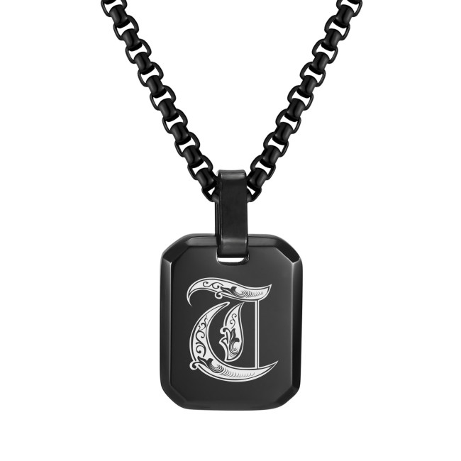 Wholesale Stainless Steel Gothic Initial Letter Dog Tag Pendant Necklace
