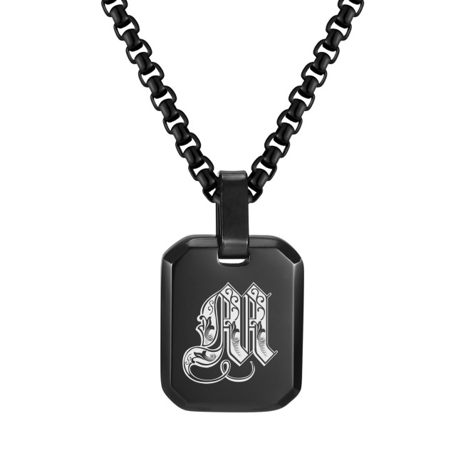 Wholesale Stainless Steel Gothic Initial Letter Dog Tag Pendant Necklace