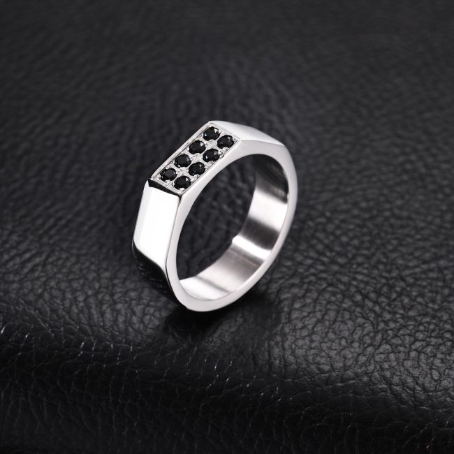 Wholesale Stainless Steel Black CZ Inlaid Rectangle Signet Ring