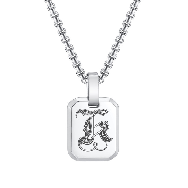 Wholesale Stainless Steel Gothic Initial Letter Dog Tag Pendant Necklace