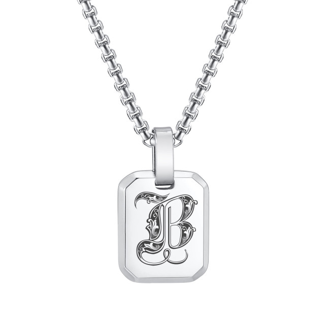 Wholesale Stainless Steel Gothic Initial Letter Dog Tag Pendant Necklace