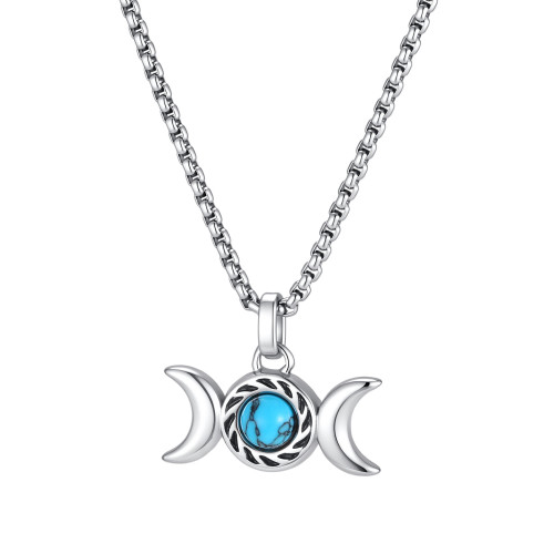 Wholesale Stainless Steel Triple Moon Goddess Turquoise Pendant