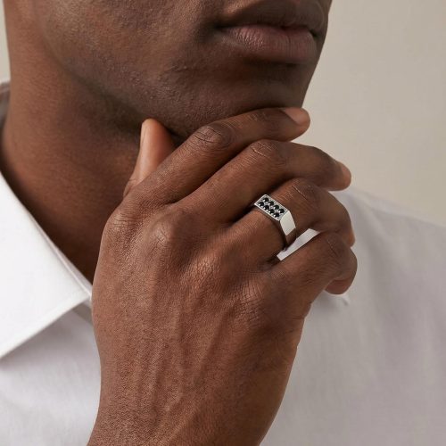 Wholesale Stainless Steel Black CZ Inlaid Rectangle Signet Ring
