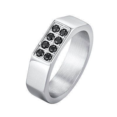 Wholesale Stainless Steel Black CZ Inlaid Rectangle Signet Ring