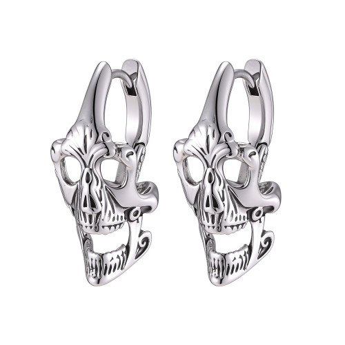 Wholesale Stainless Steel Streetwear Skull Dangle Hoop Earrings