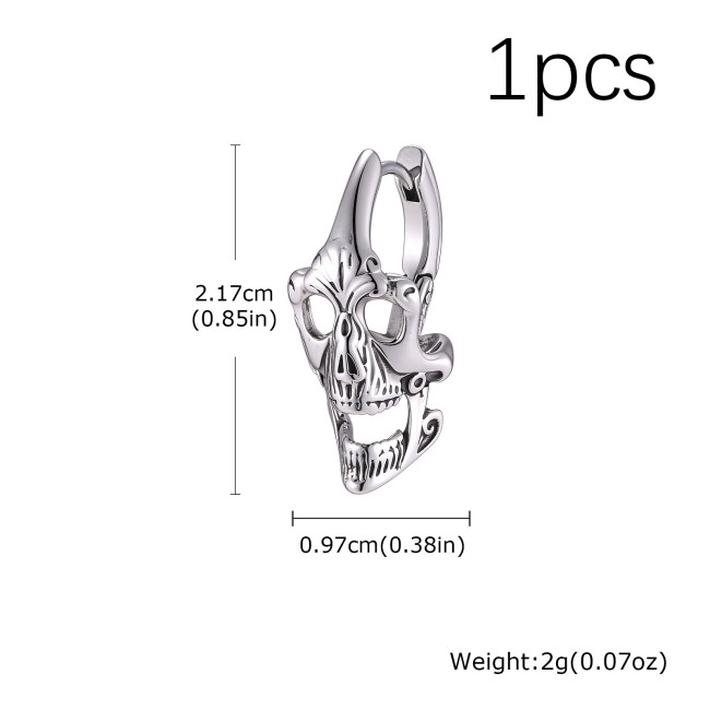 Wholesale Stainless Steel Streetwear Skull Dangle Hoop Earrings