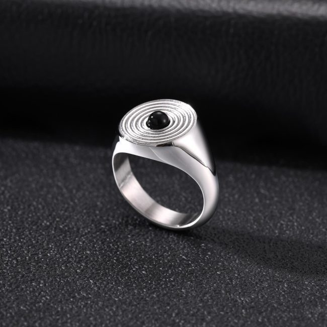 Wholesale Stainless Steel Concentric Circle Black Onyx Signet Ring