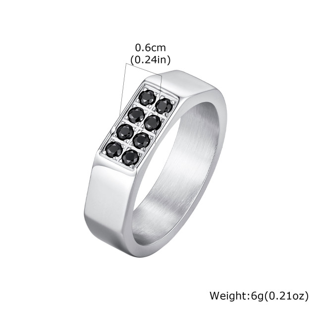 Wholesale Stainless Steel Black CZ Inlaid Rectangle Signet Ring