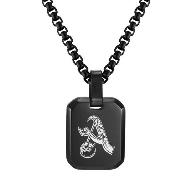 Wholesale Stainless Steel Gothic Initial Letter Dog Tag Pendant Necklace
