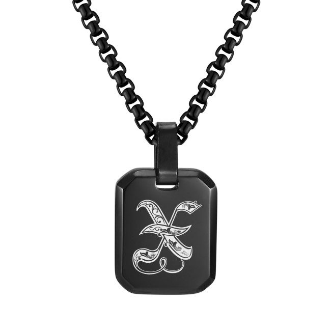 Wholesale Stainless Steel Gothic Initial Letter Dog Tag Pendant Necklace