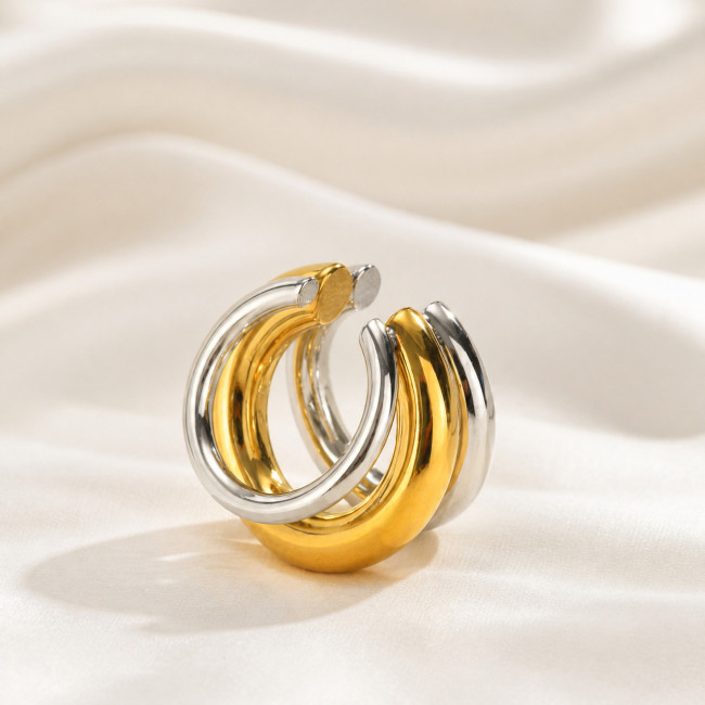 Wholesale Women's Stainless Steel Two-Tone Triple Band Ear Cuff