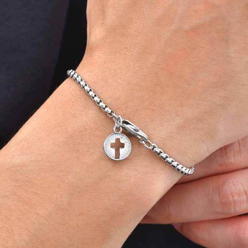 Wholesale Stainless Steel Religious Cross Coin Charm Bracelet