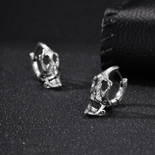 Wholesale Stainless Steel Streetwear Skull Dangle Hoop Earrings