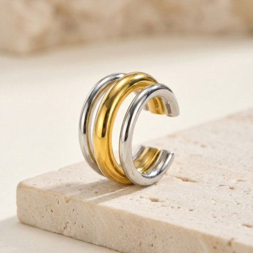Wholesale Women's Stainless Steel Two-Tone Triple Band Ear Cuff