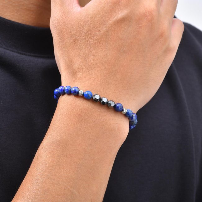 Wholesale Black Chalcedony and Lapis Lazuli Bead Bracelet