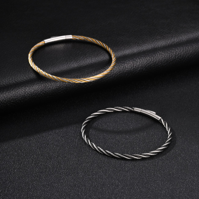 Wholesale Stainless Steel Two-Tone Wire Rope Bangle