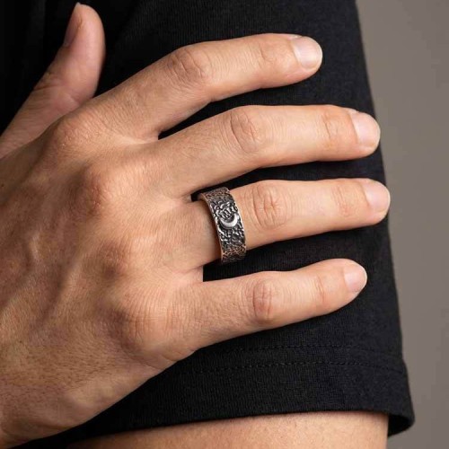 Wholesale Textured Stainless Steel Sun and Moon Ring