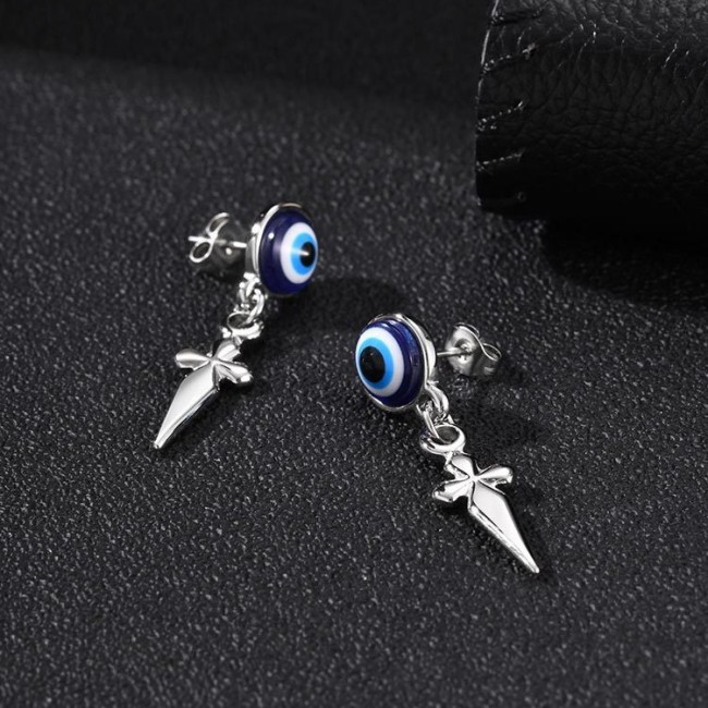 Wholesale Stainless Steel Devil's Eye Cross Earrings