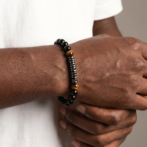 Wholesale Black Cholecystite Tiger's Eye and Black Agate Bead Bracelet