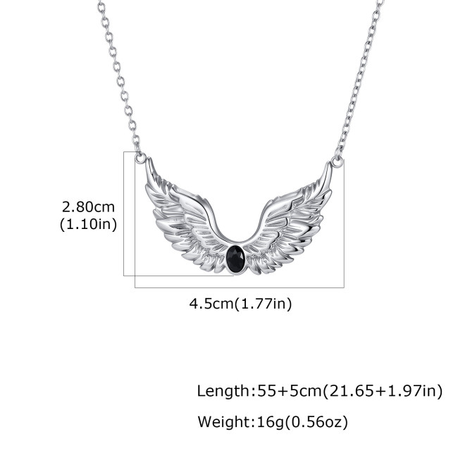 Wholesale Stainless Steel Black Zircon Feather Wing Necklace