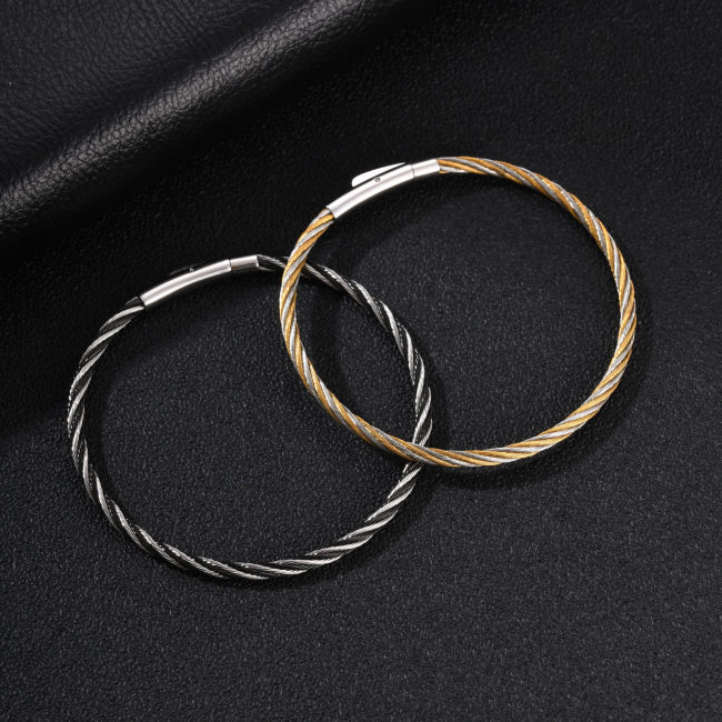 Wholesale Stainless Steel Two-Tone Wire Rope Bangle