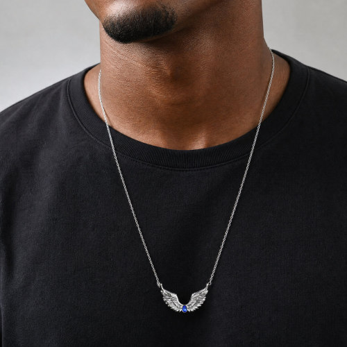 Wholesale Stainless Steel Black Zircon Feather Wing Necklace